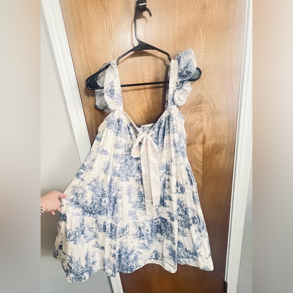 NWT Dreamy Cottagecore Whimsical Blue and White Mini Dress